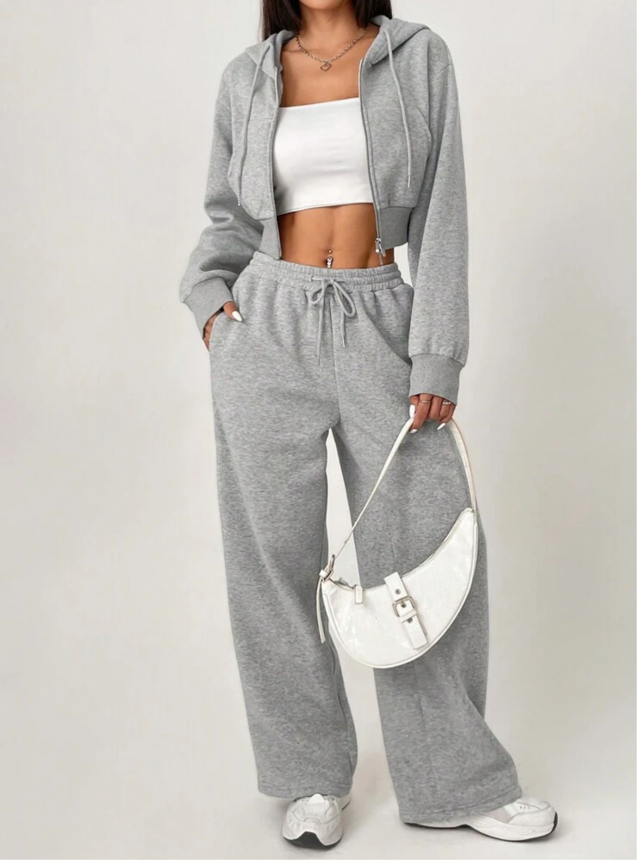 2 Piece Set Hooded Zip Up and Pocketed Pants