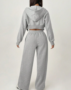 2 Piece Set Hooded Zip Up and Pocketed Pants